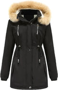 JO | long coat with faux fur hood and fleece lining
