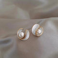 White Opal and Pearl Earrings in Gold