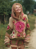 Comstylish Boho Vintage Floral Women's Knit Hooded Sweater