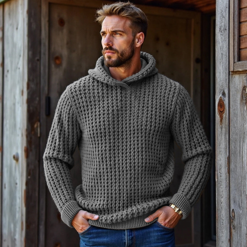Men's Vintage Plaid Woven Solid Color Hooded Sweater artswardrobe