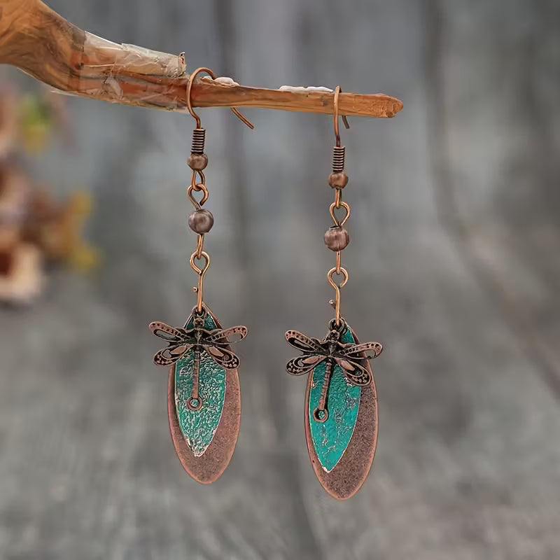 Verdant Dragonfly Whisper Drop Earrings