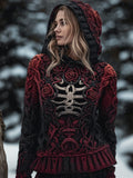 Comstylish Vintage Bones & Roses Chunky Cozy Knit Hooded Sweater