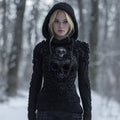 Comstylish Women's Vintage Celtic Knot Skull And Roses Knitted Hooded Sweater