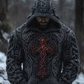 Men's Vintage Cross Celtic Jacquard Chunky Hooded Sweater artswardrobe