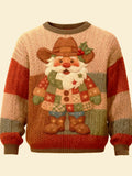 Men's Christmas Cowboy Santa Claus Splicing Round Neck Sweater artswardrobe