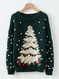 Comstylish Christmas Tree Elements Women's Round Neck Knit Sweater