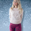 Comstylish Lovely Cat Face Embroidered Round Neck Cozy Knit Sweater