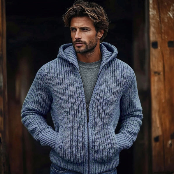 Men's Vintage Solid Color Zip Pocket Hooded Sweater artswardrobe